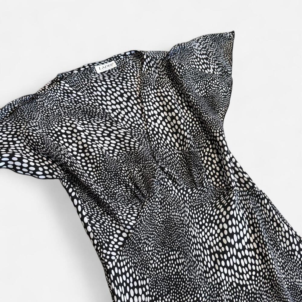 VTG Y2K Lapis Sheer Black & White Dotted Animal Print Flutter Sleeve Midi Dress - Picture 7 of 8